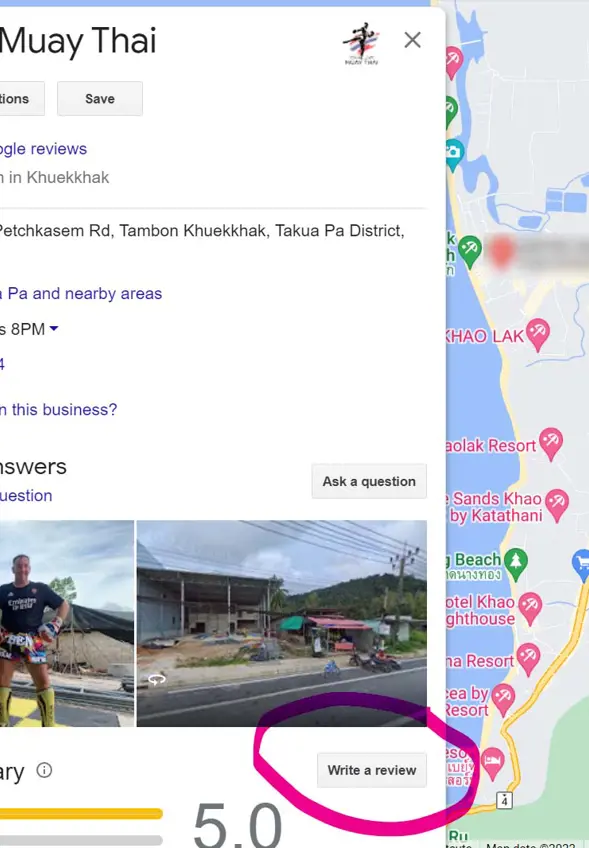 Khao Lak Muay Thai on Google Maps