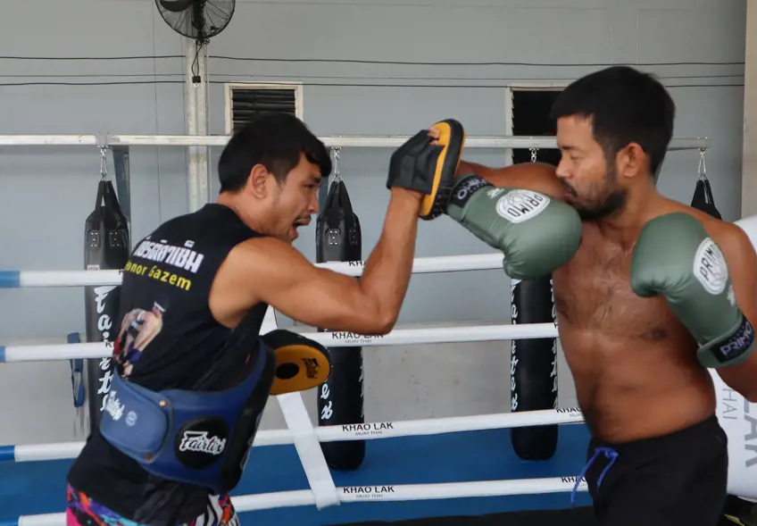 Muay Thai student practicing an elbow strike