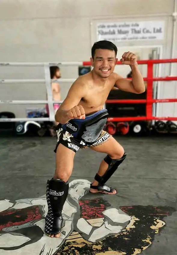 Mardsing striking a Muay Boran pose at Khao Lak Muay Thai